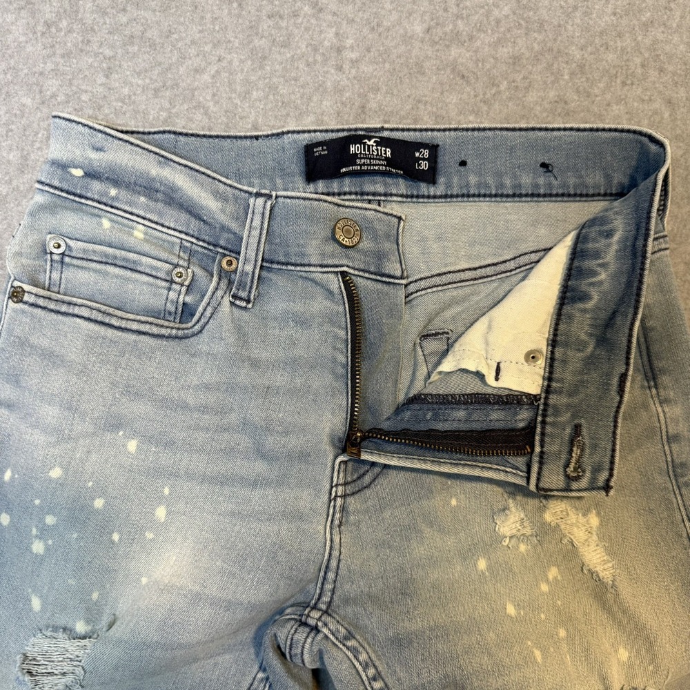 Hollister Super Skinny Jeans Light Wash Distressed Paint Splatter Ripped W 28/6 - Picture 4 of 9